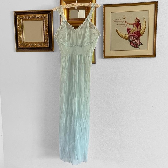 Mid Century Chiffon Peignoir Robe & Pleated Full Length Night Gown Set Vintage - Picture 5 of 10